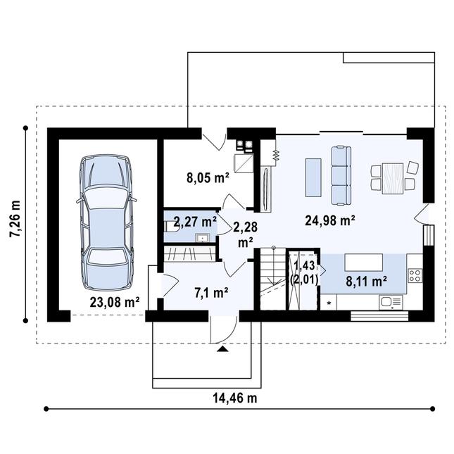 Rzut parteru POW. 77,9 m²