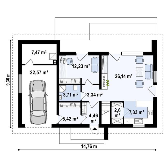 Rzut parteru POW. 95,3 m²