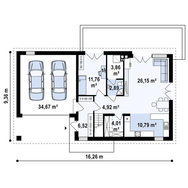 Rzut parteru POW. 105,6 m²