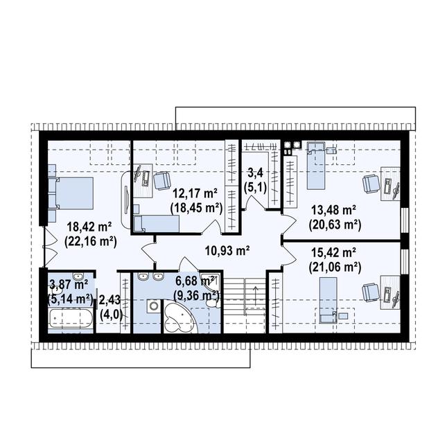 Rzut poddasza POW. 121,7 m²