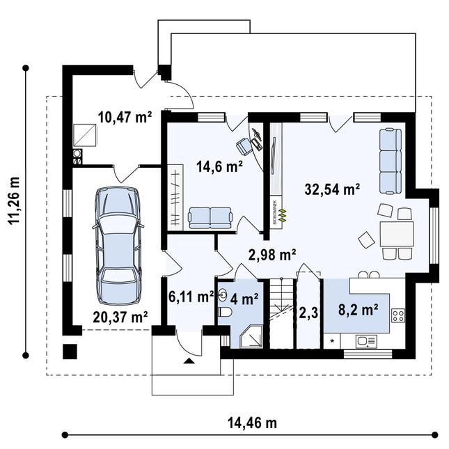 Rzut parteru POW. 101,6 m²