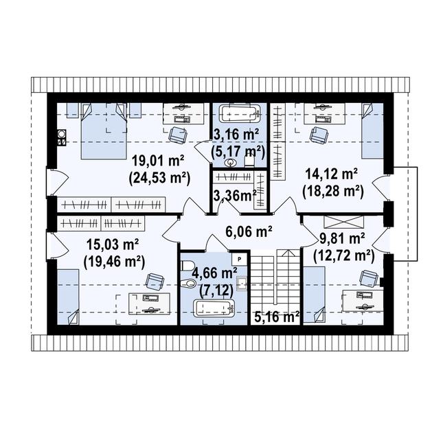 Rzut poddasza POW. 101,9 m²