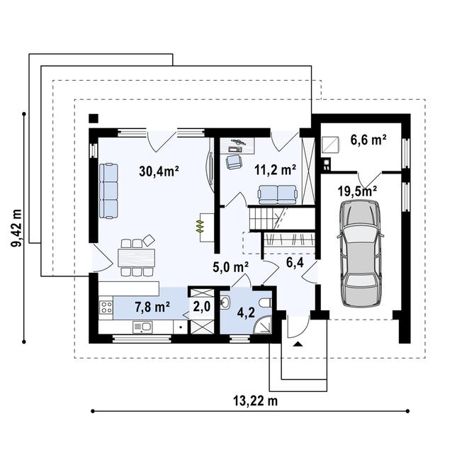 Rzut parteru POW. 93,0 m²