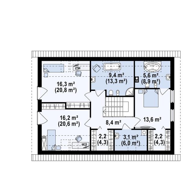 Rzut poddasza POW. 105,8 m²