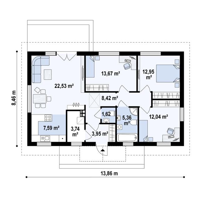 Rzut parteru POW. 91,9 m²