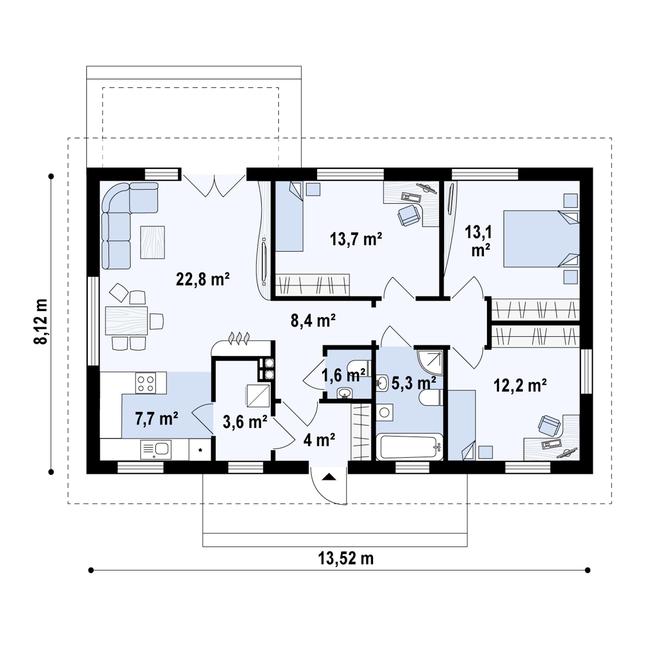 Rzut parteru POW. 92,4 m²