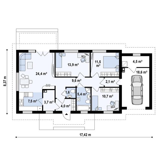 Rzut parteru POW. 115,0 m²