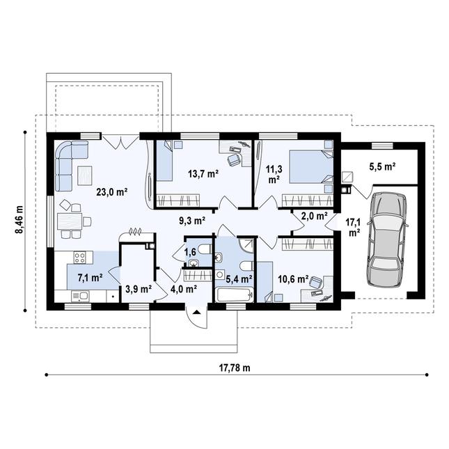 Rzut parteru POW. 114,3 m²