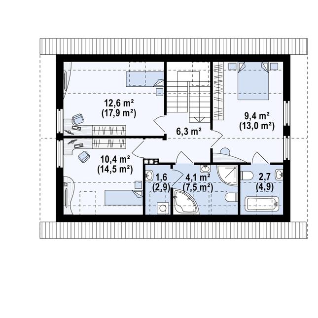 Rzut poddasza POW. 71,4 m²