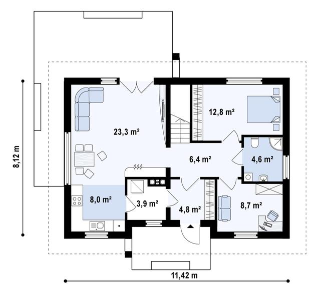 Rzut parteru POW. 72,0 m²