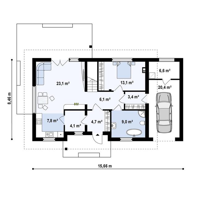 Rzut parteru POW. 98,1 m²