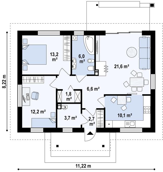 Rzut parteru POW. 77,8 m²