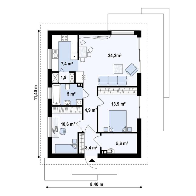 Rzut parteru POW. 76,6 m²