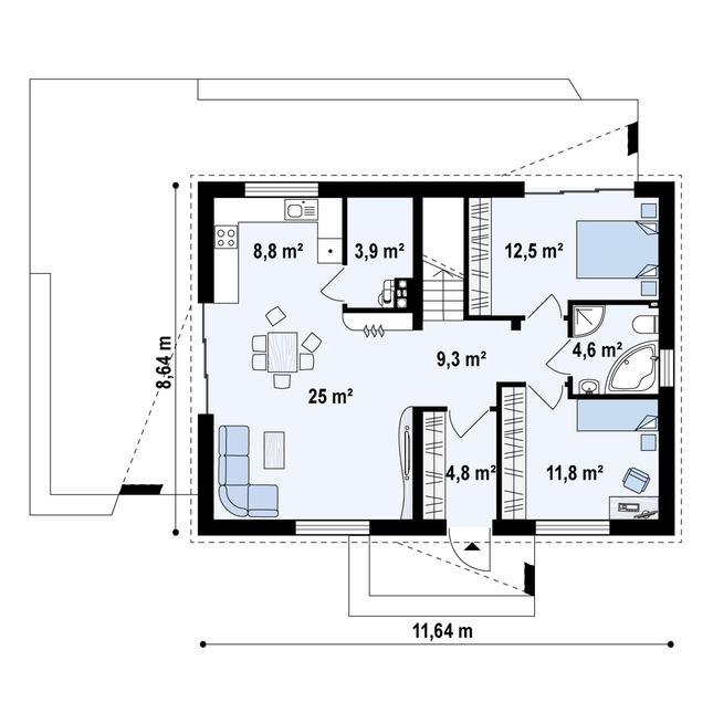 Rzut parteru POW. 79,8 m²