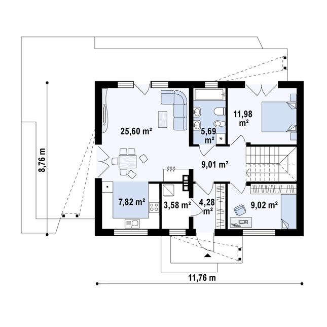Rzut parteru POW. 77,0 m²