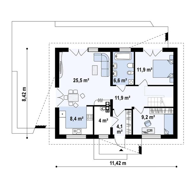 Rzut parteru POW. 79,1 m²