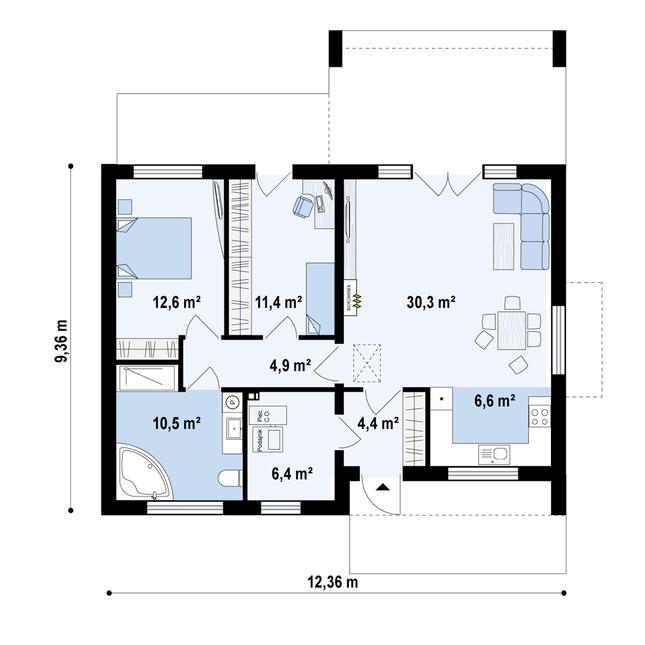 Rzut parteru POW. 87,2 m²