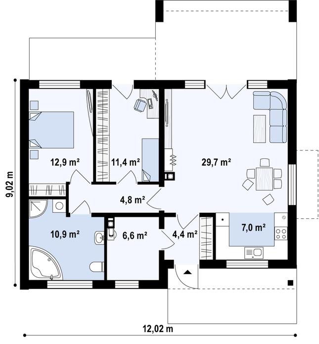 Rzut parteru POW. 87,6 m²