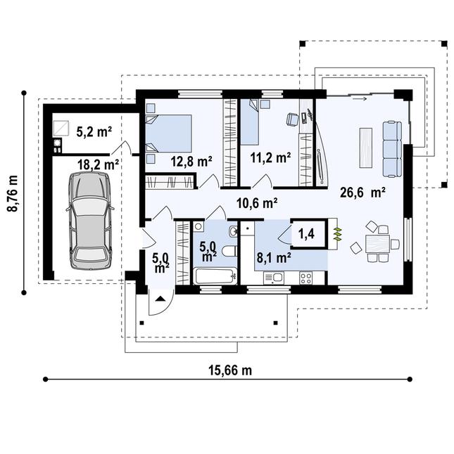 Rzut parteru POW. 104,0 m²