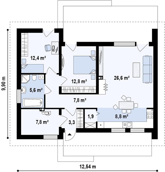 Rzut parteru POW. 86,0 m²