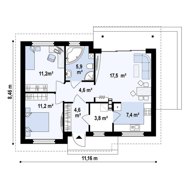 Rzut parteru POW. 66,1 m²