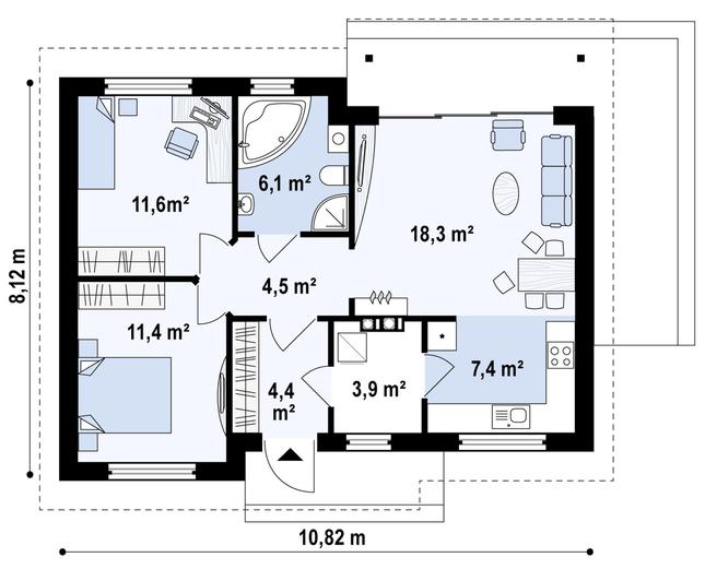 Rzut parteru POW. 66,9 m²