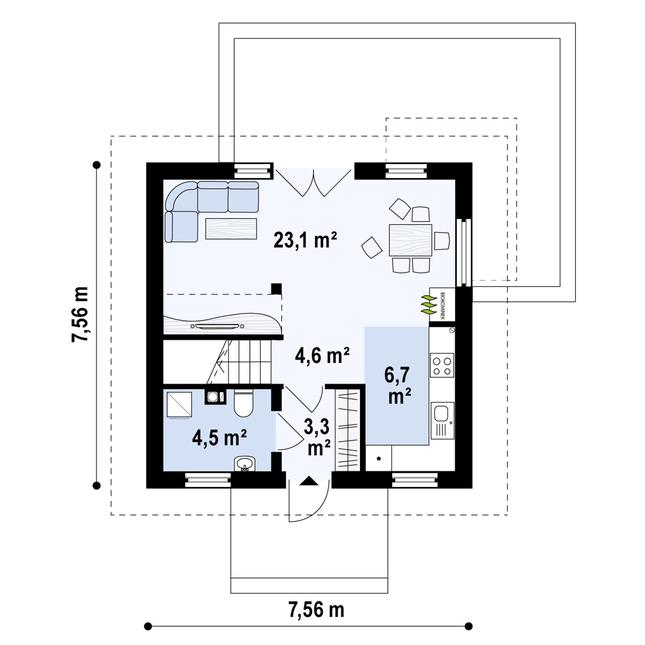 Rzut parteru POW. 39,6 m²
