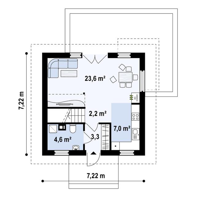 Rzut parteru POW. 40,7 m²