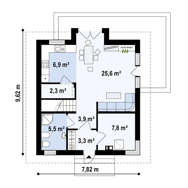 Rzut parteru POW. 55,2 m²
