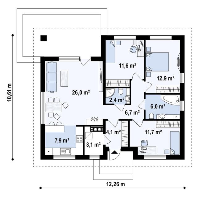 Rzut parteru POW. 92,4 m²