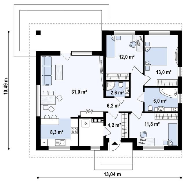 Rzut parteru POW. 99,4 m²
