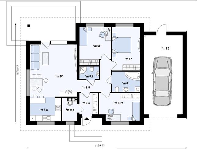 Rzut parteru POW. 128,1 m²