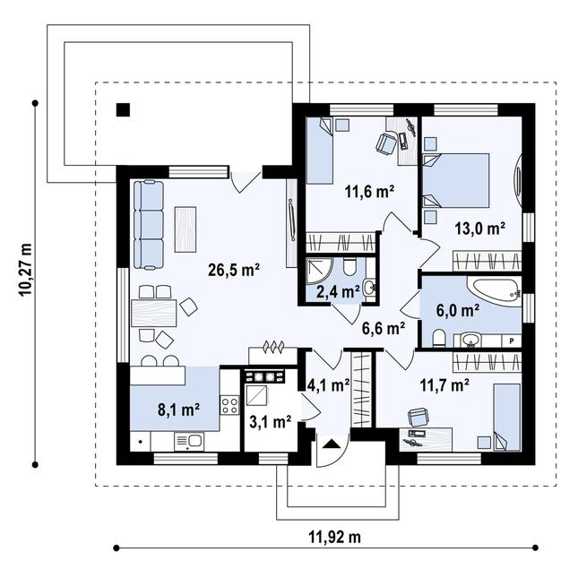 Rzut parteru POW. 93,1 m²