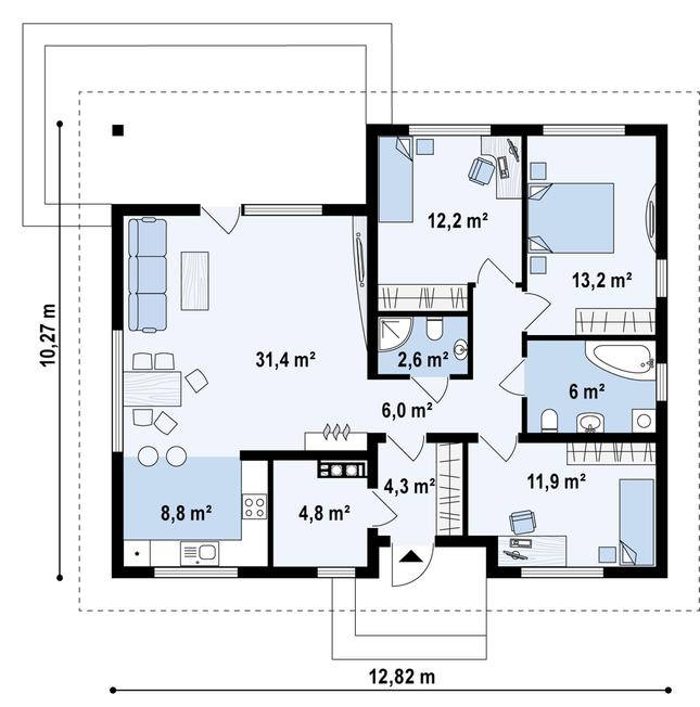 Rzut parteru POW. 100,1 m²