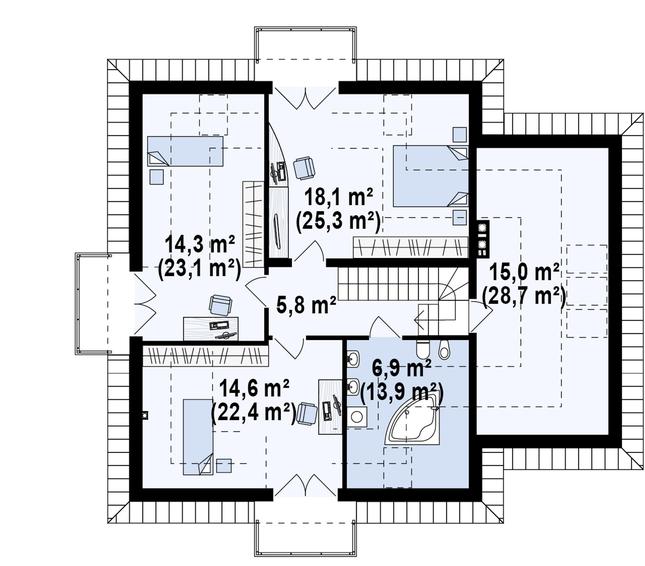Rzut poddasza POW. 122,4 m²