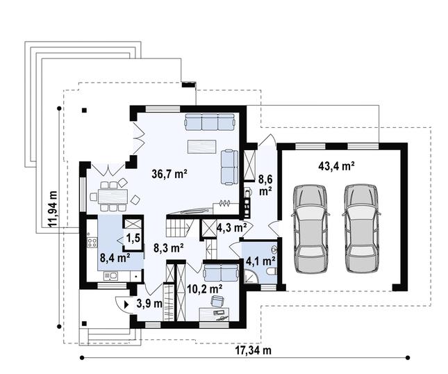Rzut parteru POW. 128,2 m²
