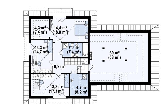 Rzut poddasza POW. 138,0 m²