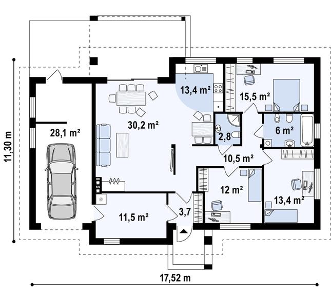Rzut parteru POW. 145,5 m²
