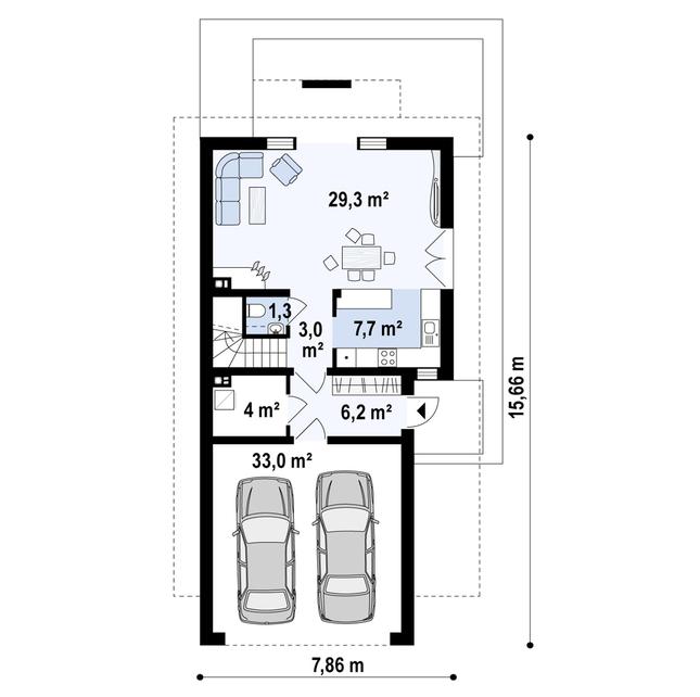 Rzut parteru POW. 84,3 m²