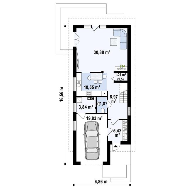 Rzut parteru POW. 80,9 m²