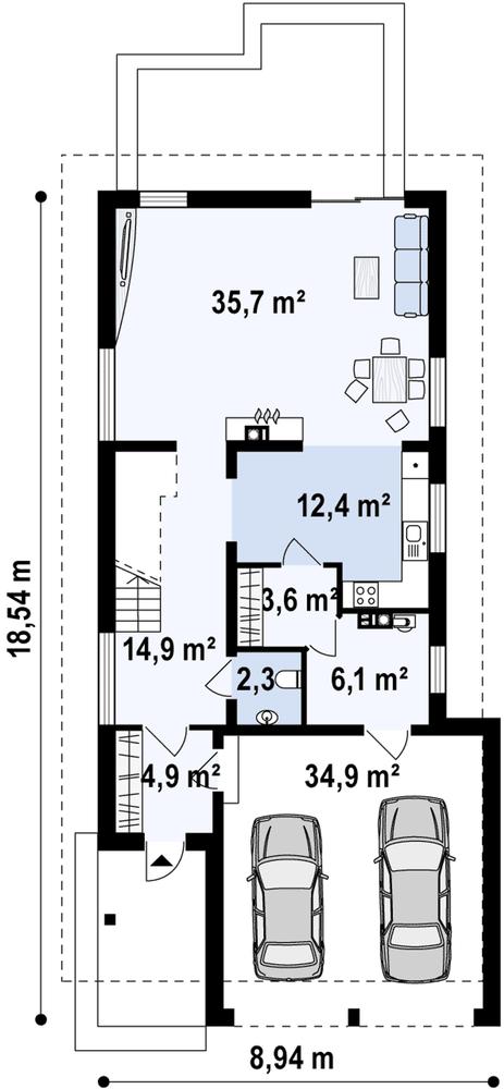 Rzut parteru POW. 115,3 m²