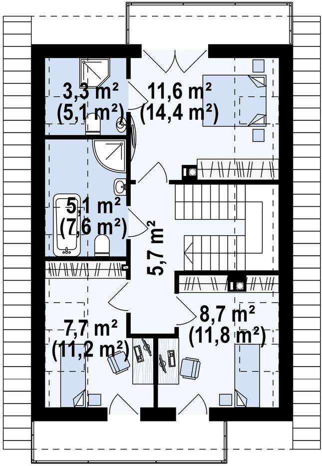 Rzut poddasza POW. 62,1 m²
