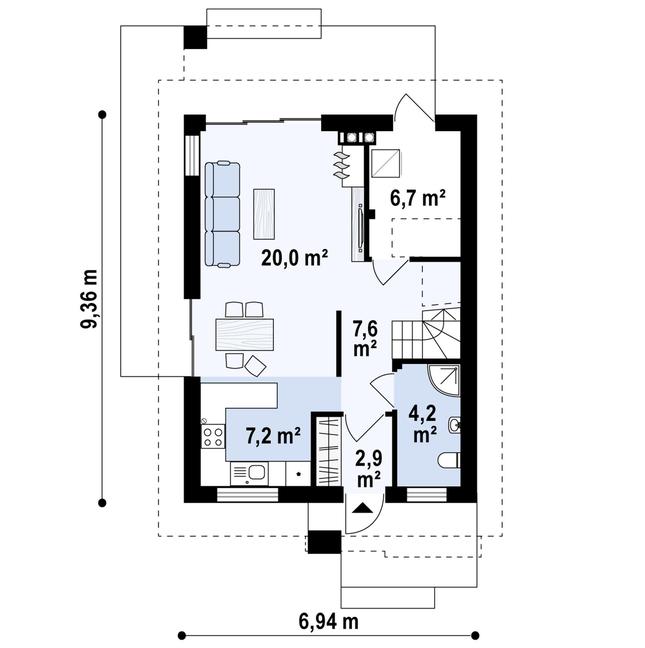 Rzut parteru POW. 48,5 m²