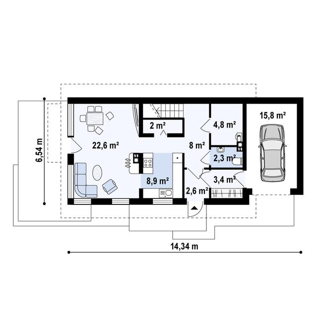 Rzut parteru POW. 69,8 m²