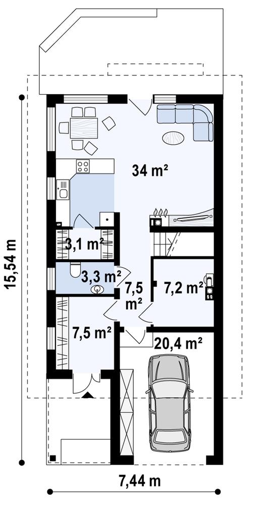 Rzut parteru POW. 85,1 m²