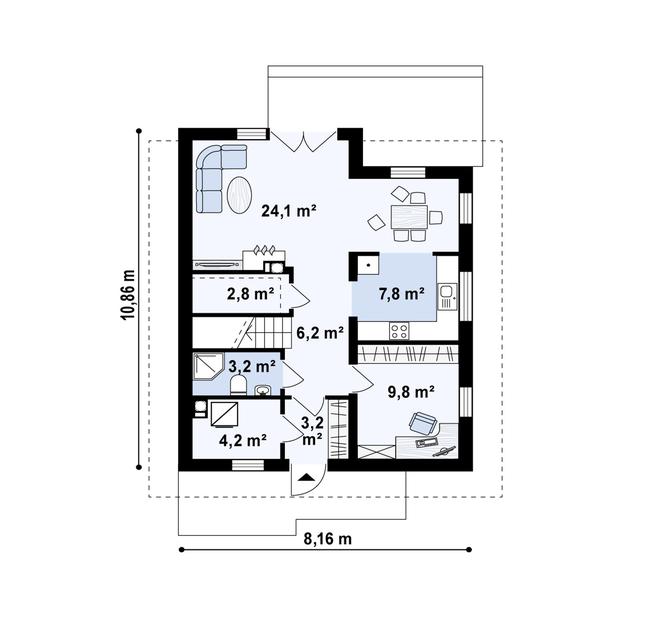 Rzut parteru POW. 61,2 m²