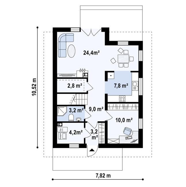 Rzut parteru POW. 61,7 m²