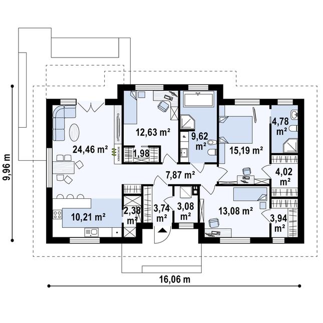 Rzut parteru POW. 117,0 m²