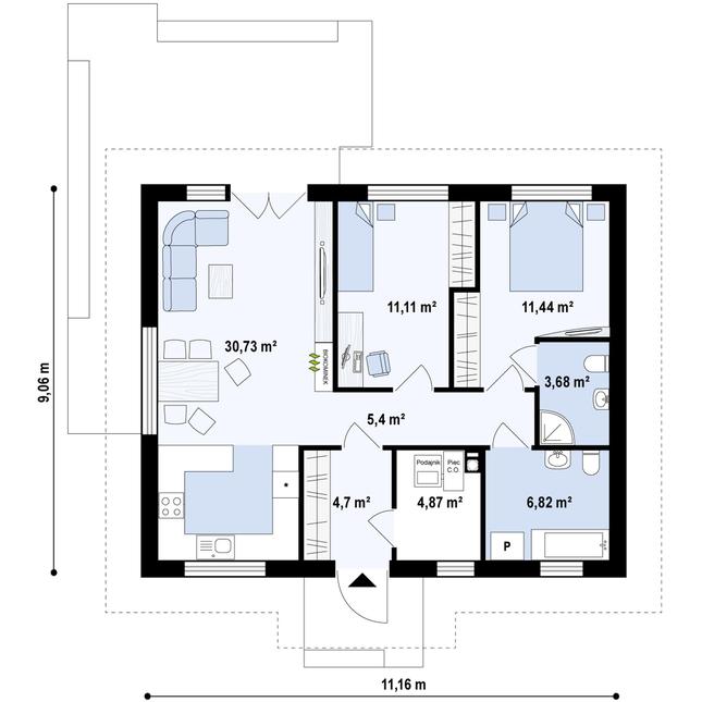 Rzut parteru POW. 78,7 m²