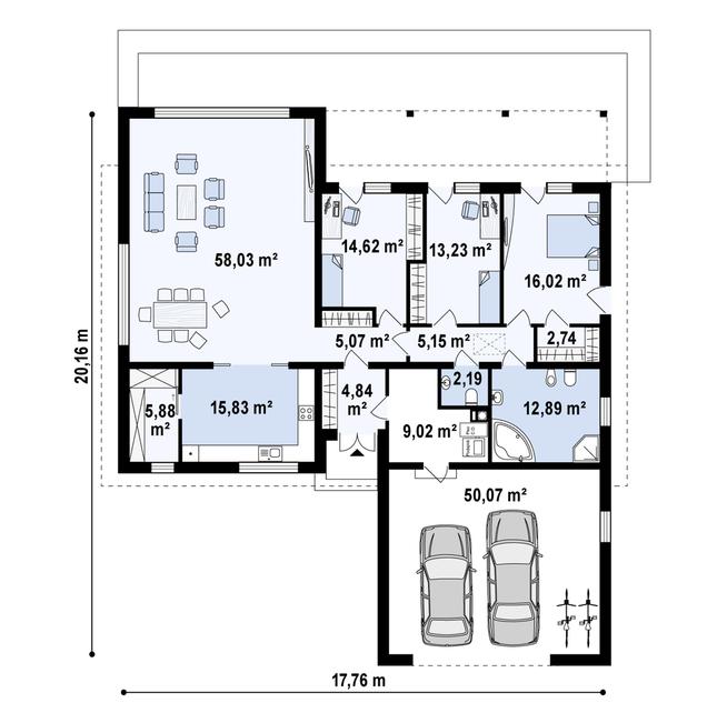 Rzut parteru POW. 215,6 m²